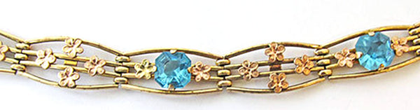 PR.ST Co. Vintage Jewelry Rare 1930s Diamante Floral Link Bracelet - Close Up