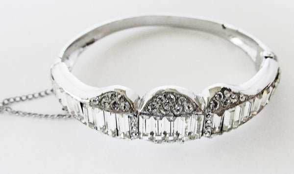 Striking 1950s Mid-Century Sparkling Geometric Diamante Cuff Bracelet - Front