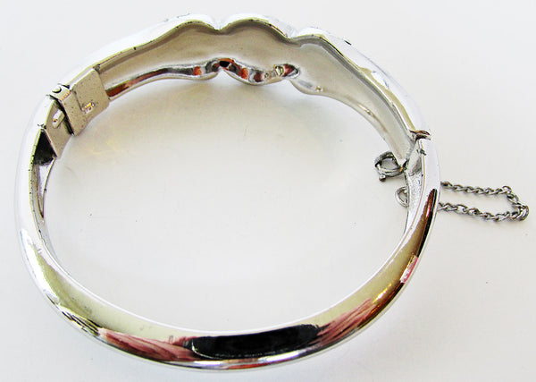 Striking 1950s Mid-Century Sparkling Geometric Diamante Cuff Bracelet - Back