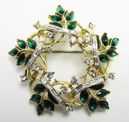 Corocraft Pegasus Vintage Mid Century Emerald Wreath Pin