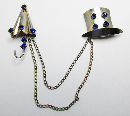 Vintage 1940s Unique Vermeil Sapphire Rhinestone Two Piece Pin