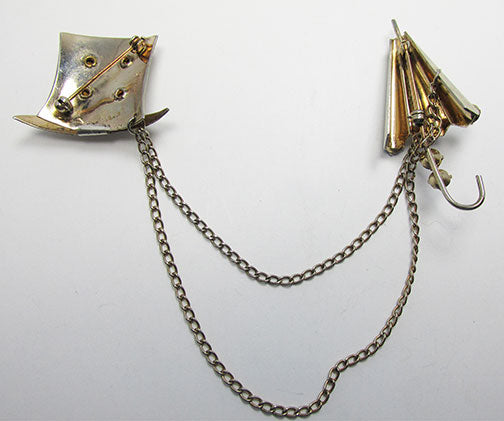 Vintage 1940s Unique Vermeil Sapphire Rhinestone Two Piece Pin