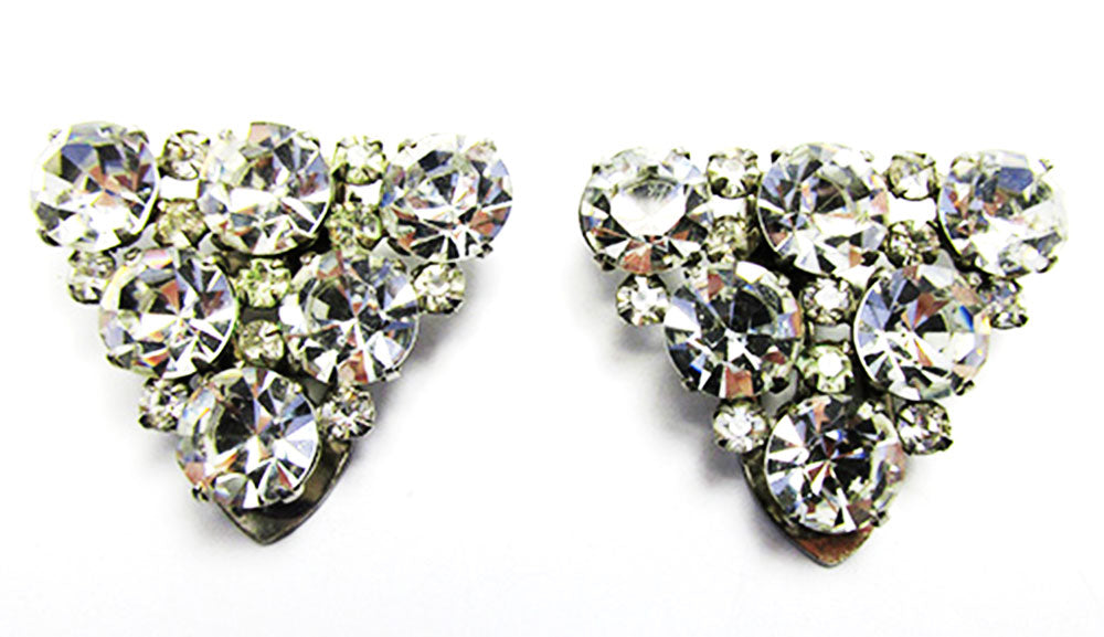 Vintage 1930s Costume Jewelry Bold Art Deco Diamante Dress Clips - Front
