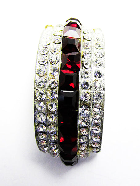 Vintage Jewelry 1930s Ruby and Clear Diamante Art Deco Dress Clip - Front