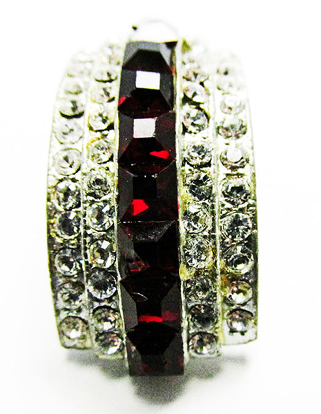 Vintage Jewelry 1930s Ruby and Clear Diamante Art Deco Dress Clip - Front