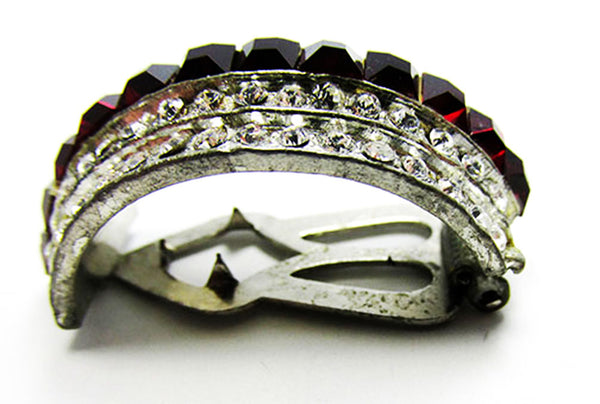 Vintage Jewelry 1930s Ruby and Clear Diamante Art Deco Dress Clip - Side