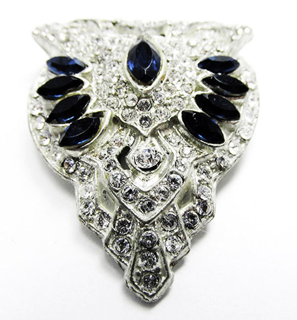 Vintage Costume Jewelry 1930s Art Deco Sapphire Diamante Dress Clip - Front