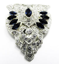 Vintage Costume Jewelry 1930s Art Deco Sapphire Diamante Dress Clip - Front - Thumbnail