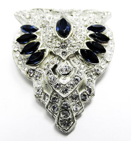 Vintage Costume Jewelry 1930s Art Deco Sapphire Diamante Dress Clip - Front
