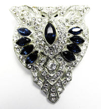 Vintage Costume Jewelry 1930s Art Deco Sapphire Diamante Dress Clip - Front - Thumbnail