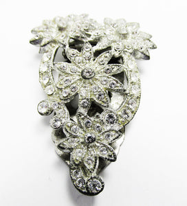 Vintage 1930s Sparkling Decorative Clear Diamante Floral Dress Clip - Front