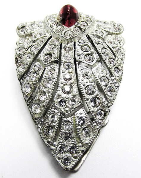 1930s Vintage Costume Jewelry Dramatic Art Deco Diamante Dress Clip