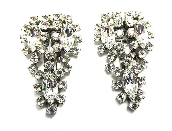 Kramer Vintage Jewelry Rare 1940s Sterling Diamante Duette Pin - Hair Clips