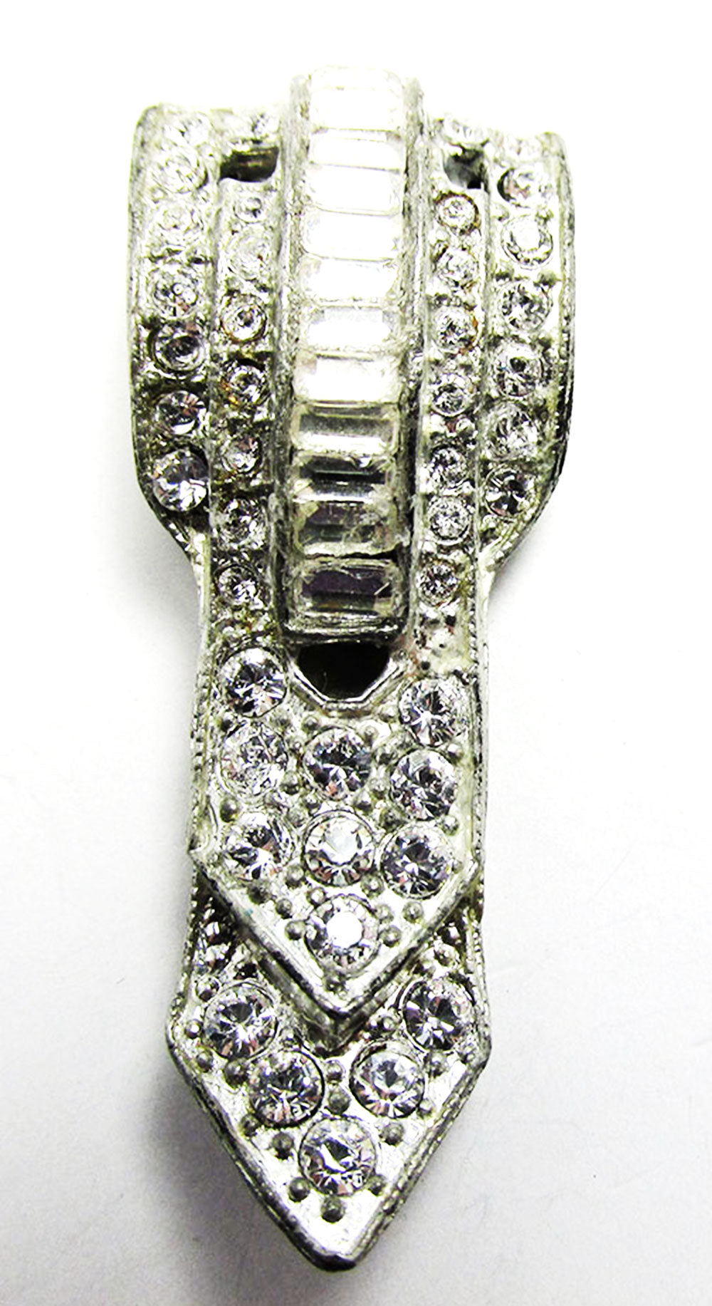 Vintage 1930s Costume Jewelry Delicate Art Deco Diamante Dress Clip - Front