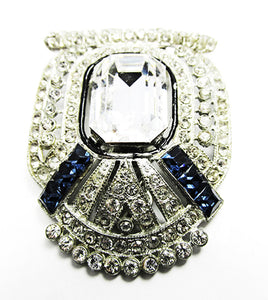 Vintage 1930s Costume Jewelry Sapphire Diamante Art Deco Dress Clip - Front