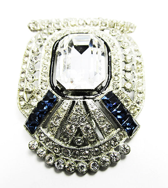 Vintage 1930s Costume Jewelry Sapphire Diamante Art Deco Dress Clip - Front