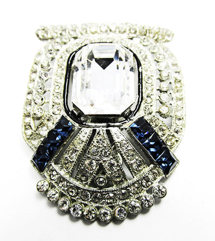 Vintage 1930s Costume Jewelry Sapphire Diamante Art Deco Dress Clip - Front