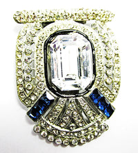 Vintage 1930s Costume Jewelry Sapphire Diamante Art Deco Dress Clip - Front - Thumbnail
