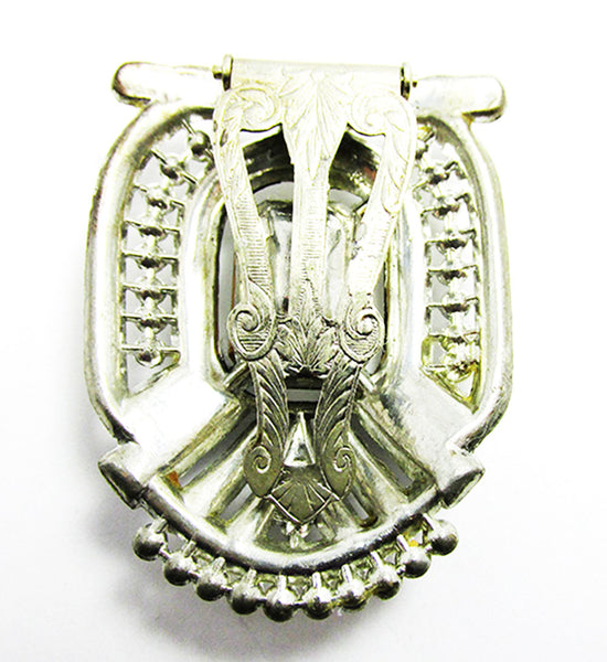 Vintage 1930s Costume Jewelry Sapphire Diamante Art Deco Dress Clip - Clip Mechanism