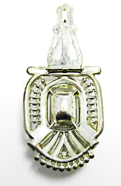 Vintage 1930s Costume Jewelry Sapphire Diamante Art Deco Dress Clip - Back