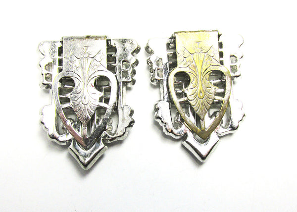 Sparkling 1930s Vintage Pair of Art Deco Clear Diamante Dress Clips - Back