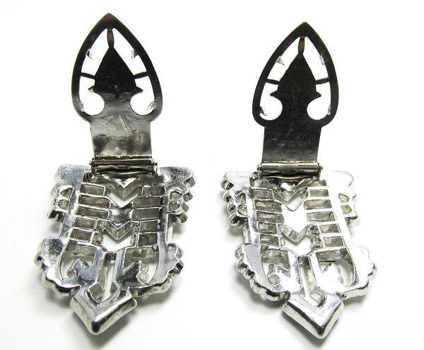 Sparkling 1930s Vintage Pair of Art Deco Clear Diamante Dress Clips - Back