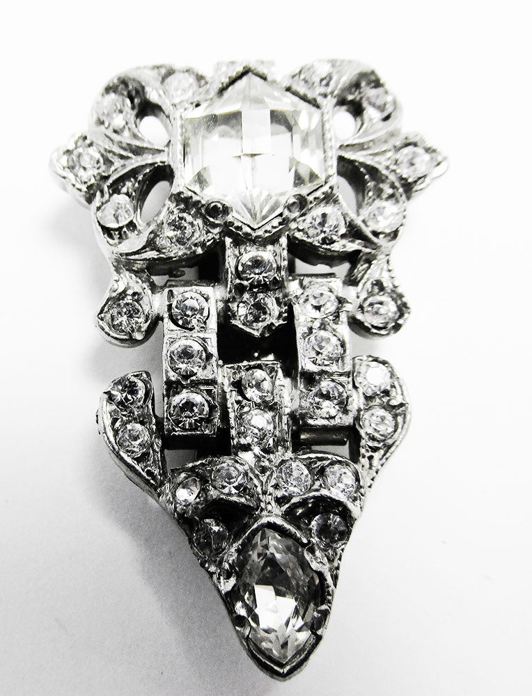 Vintage 1930s Sparkling Geometric Art Deco Diamante Dress Clip - Front