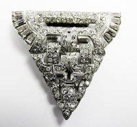 Stunning 1930s Vintage Clear Art Deco Diamante Dress Clip - Front - Thumbnail
