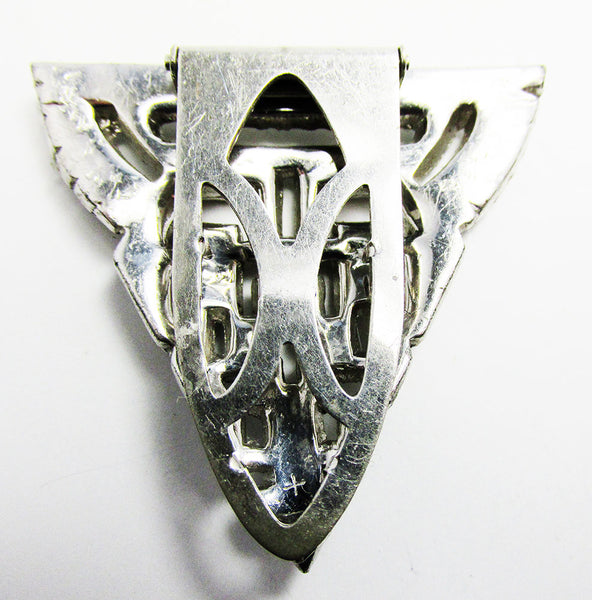 Stunning 1930s Vintage Clear Art Deco Diamante Dress Clip - Back