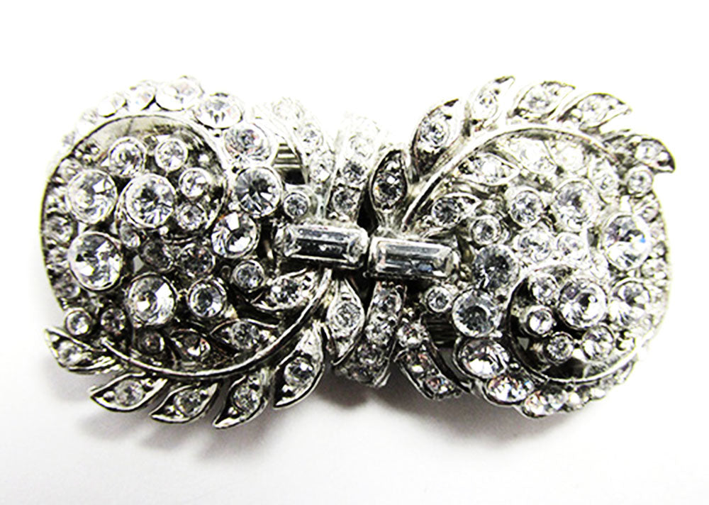 1930s Vintage Jewelry Dazzling Art Deco Diamante Duette Pin - Front