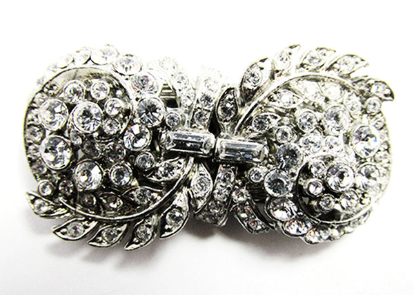 1930s Vintage Jewelry Dazzling Art Deco Diamante Duette Pin - Front