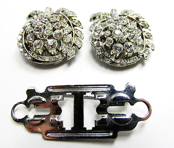 1930s Vintage Jewelry Dazzling Art Deco Diamante Duette Pin - Frame and Clips