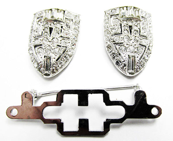 Coro 1930s Costume Jewelry Extraordinary Art Deco Diamante Duette Pin - Clips and Frame