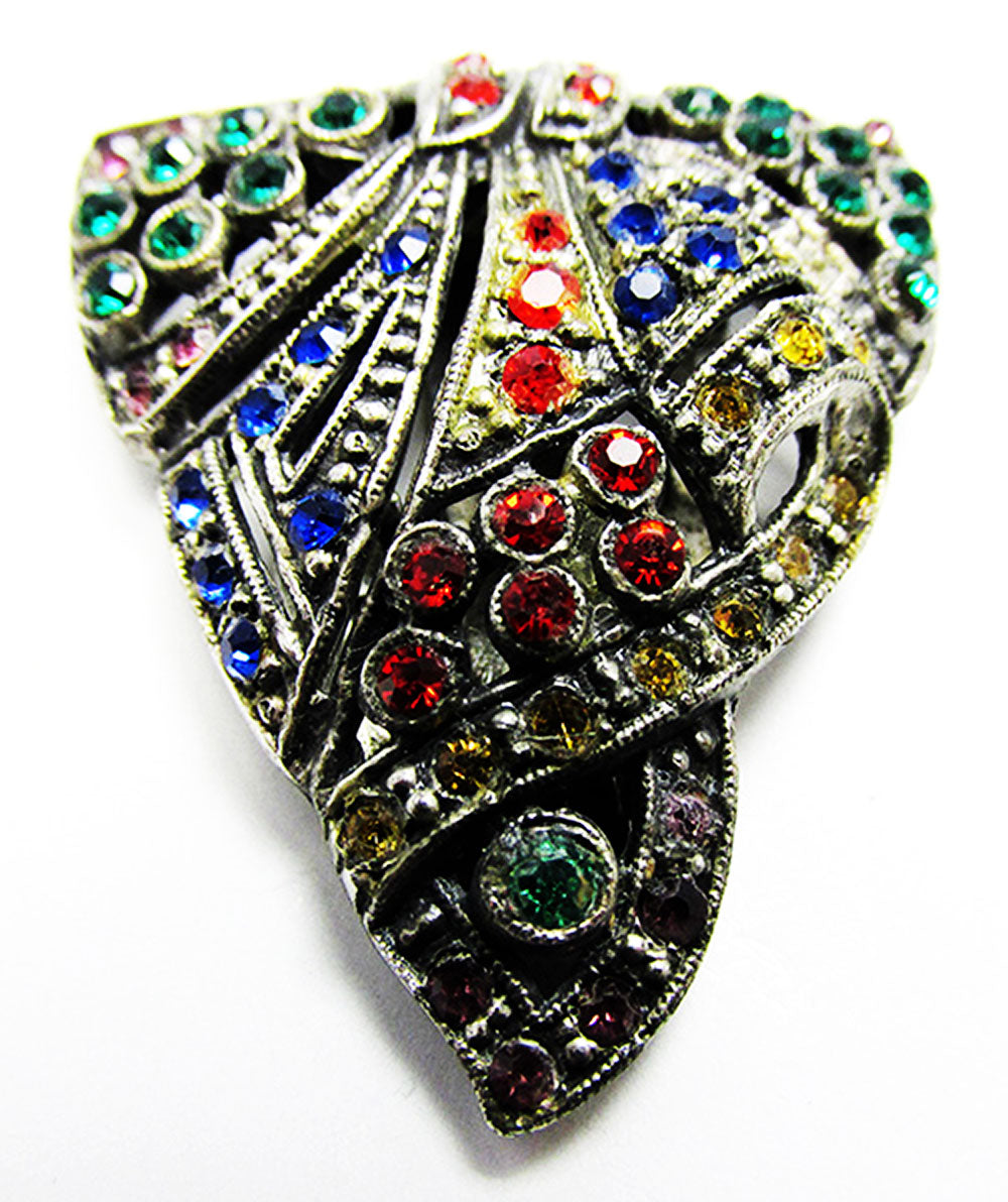 Vintage 1930s Jewelry Multi-Colored Diamante Art Deco Dress Clip - Front
