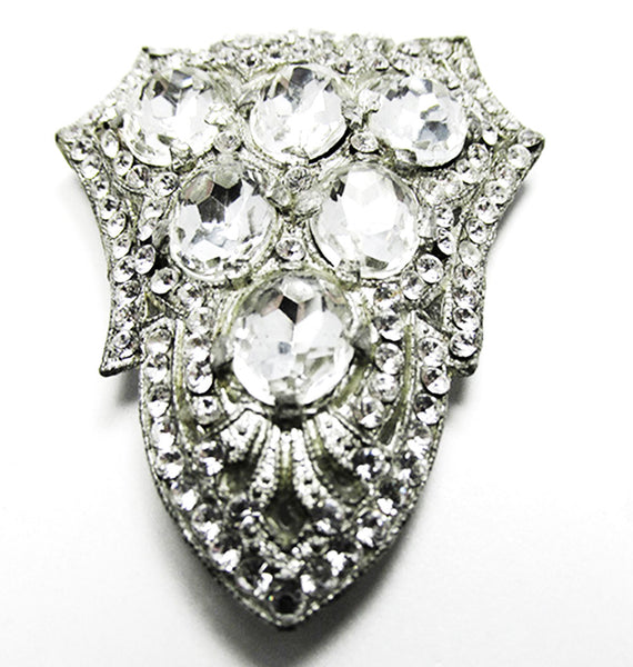Vintage Costume Jewelry 1930s Elegant Art Deco Diamante Dress Clip - Front