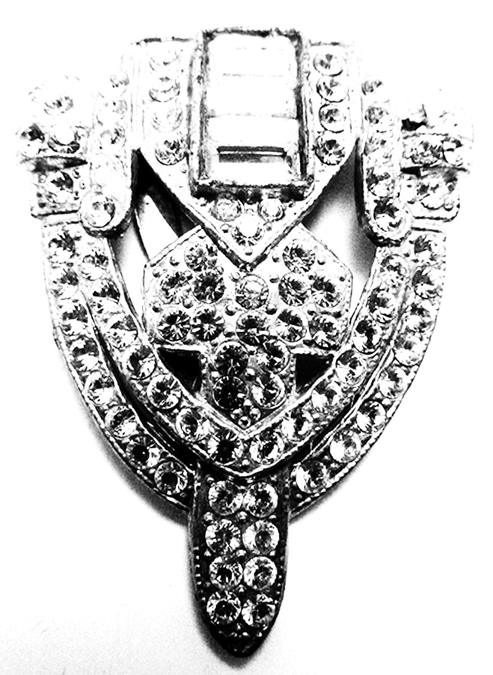 WMCA 1930s Vintage Designer Jewelry Art Deco Clear Diamante Dress Clip - Front
