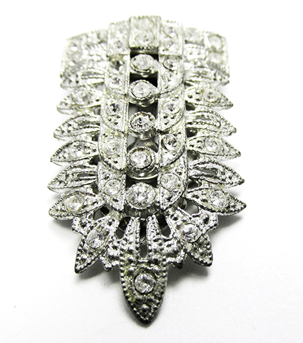 Vintage 1930s Jewelry Striking Art Deco Geometric Diamante Dress Clip - Front