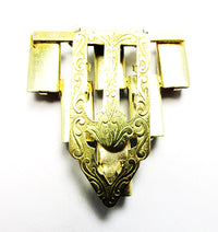 1930s Vintage Jewelry Stunning Art Deco Brass Diamante Dress Clip - Clip Mechanism - Thumbnail