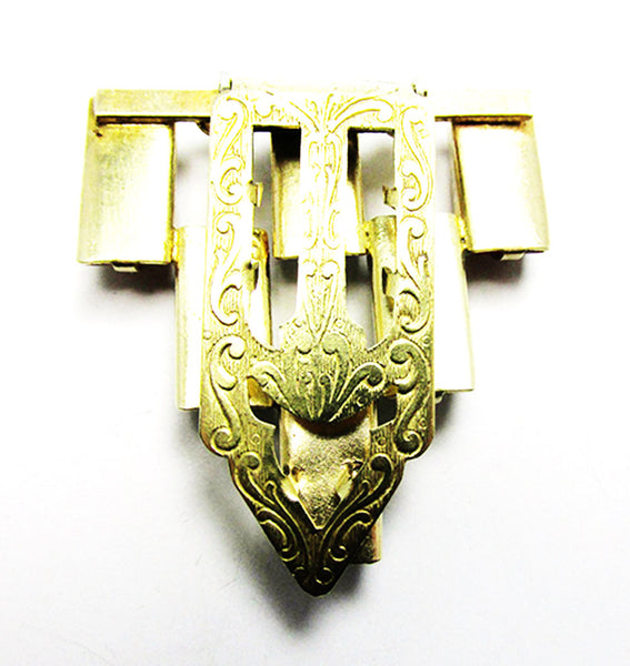 1930s Vintage Jewelry Stunning Art Deco Brass Diamante Dress Clip - Clip Mechanism
