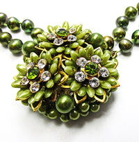 Vintage 1950s Unusual Pearl and Diamante Necklace and Earrings Set - Close Up - Thumbnail