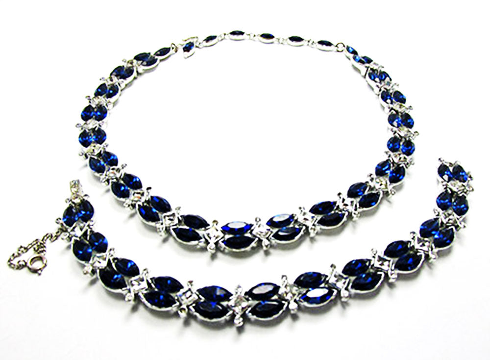 Kramer 1950s Vintage Jewelry Sapphire Diamante Necklace and Bracelet - Front