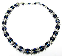 Kramer 1950s Vintage Jewelry Sapphire Diamante Necklace and Bracelet - Necklace - Thumbnail