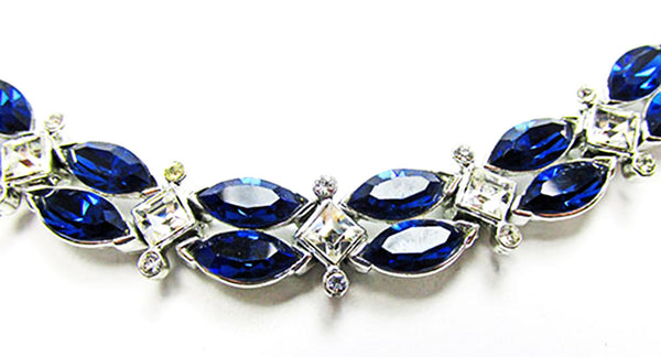 Kramer 1950s Vintage Jewelry Sapphire Diamante Necklace and Bracelet - Close Up