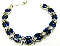 Kramer 1950s Vintage Jewelry Sapphire Diamante Necklace and Bracelet - Bracelet - Thumbnail