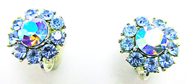Crown Trifari 1950s Vintage Jewelry Sapphire Diamante Floral Set - Earrings