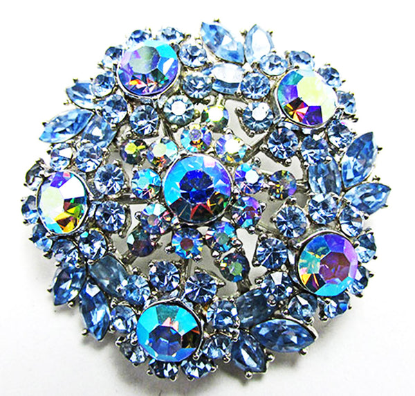 Crown Trifari 1950s Vintage Jewelry Sapphire Diamante Floral Set - Pin
