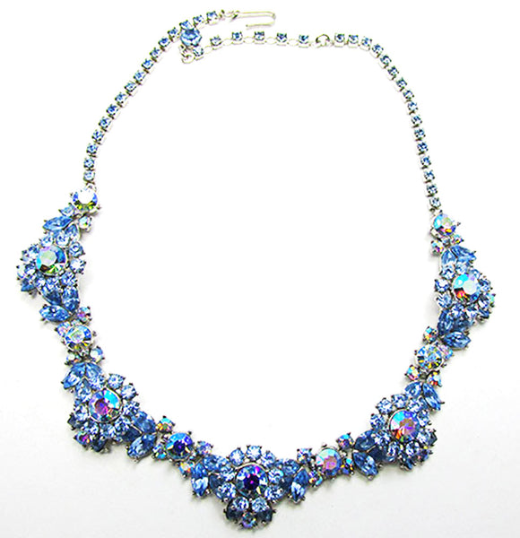 Crown Trifari 1950s Vintage Jewelry Sapphire Diamante Floral Set - Necklace