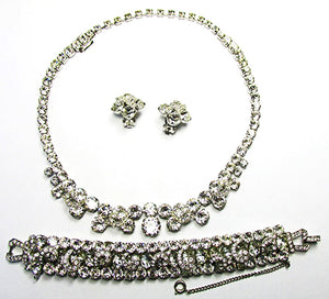Weiss 1950s Vintage Diamante Necklace, Earrings, and Bracelet Set - Front