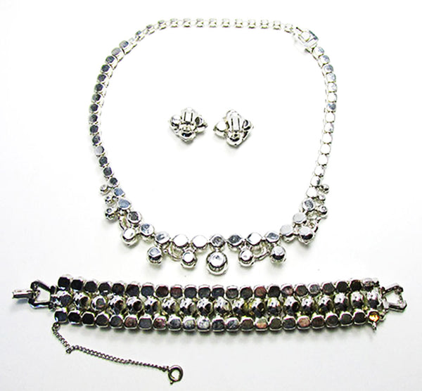 Weiss 1950s Vintage Diamante Necklace, Earrings, and Bracelet Set - Back