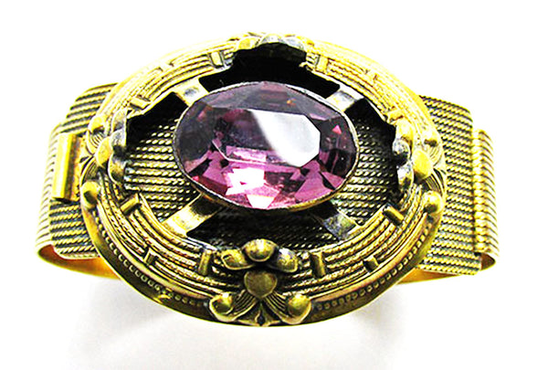 Antique 1900s Jewelry Art Nouveau Amethyst Bracelet and Pendant Set - Bracelet
